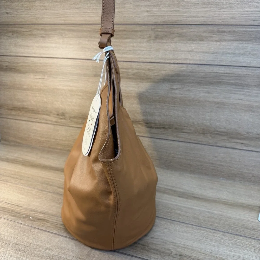 Viola Castellani Hobo Shoulder Bag Soft Italian‎ Leather Pouch Tan Brown
